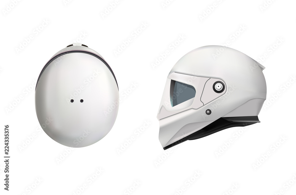 Fototapeta premium White motorbike classic helmet. Front, back and side view