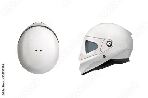White motorbike classic helmet. Front, back and side view