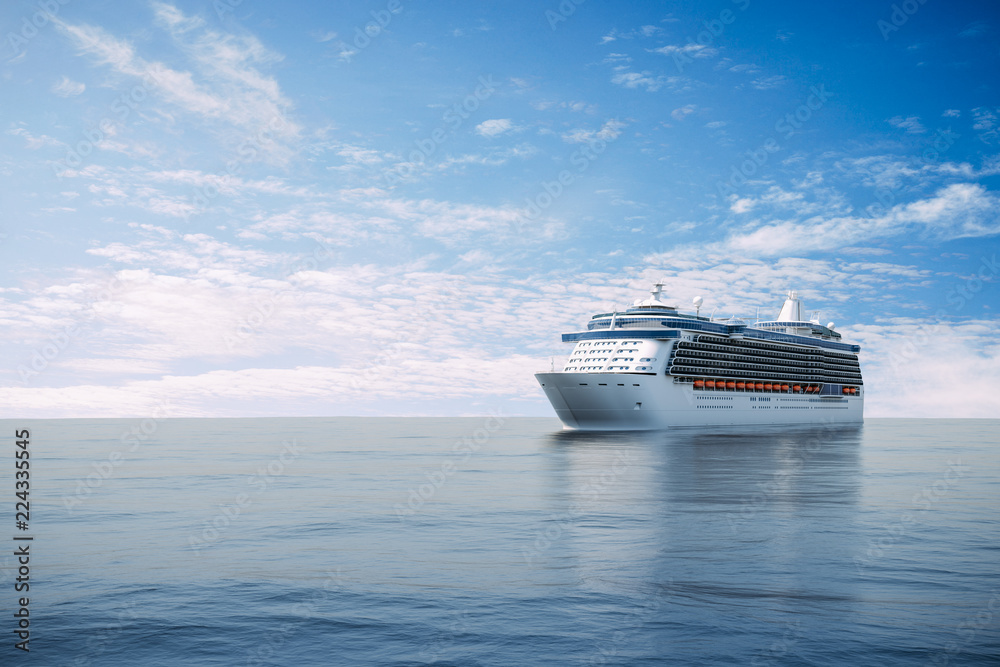 3d render of cruise ship on perfect blue sea - obrazy, fototapety, plakaty 