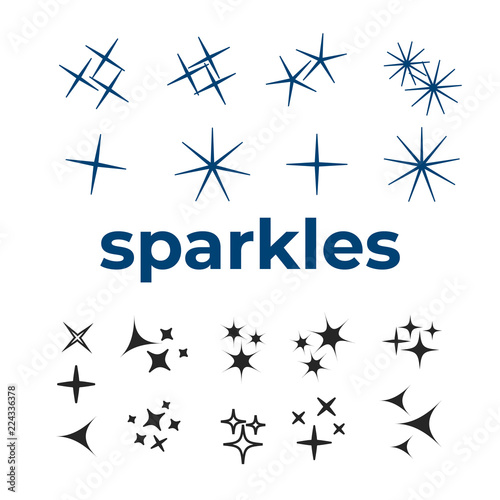 Sparkle lights stars set. Bright firework, decoration twinkle, shiny flash
