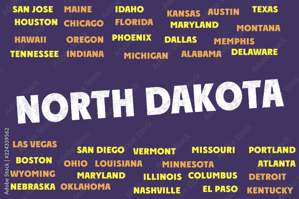 NORTH DAKOTA USA Geography States and Cities Words Tags Cloud