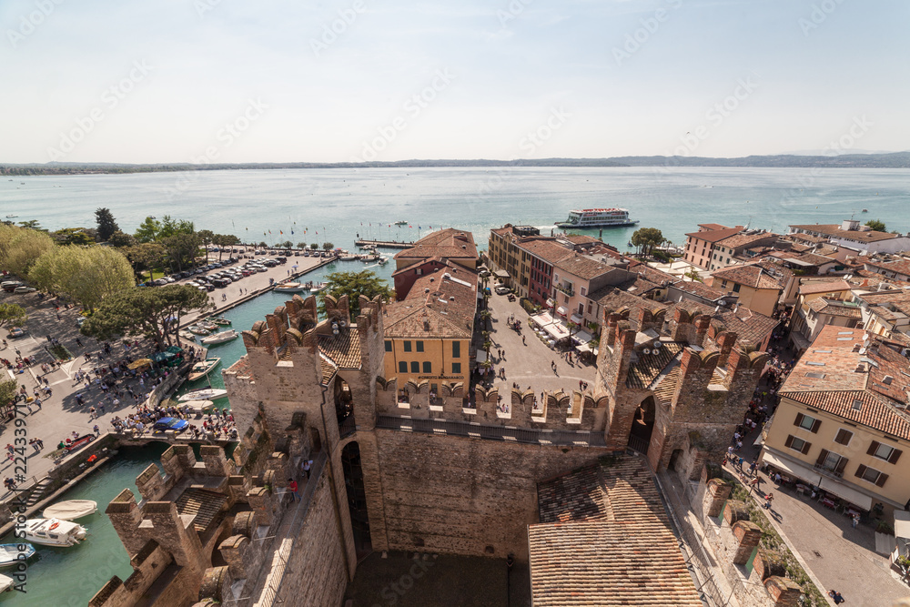 Sirmione - Italy APRIL 2018 - small village from Scaliger Castle Castle. Garda Lake - Travel destination.