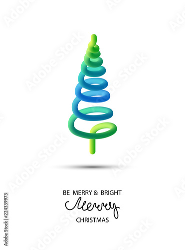 White Merry Christmas card with Christmas tree.