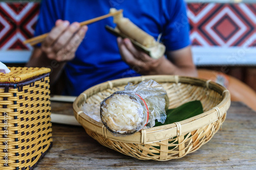 Traditional aboriginal style sticky rice cooked in bamboo tubes
