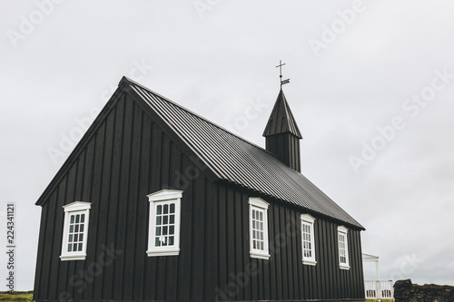 dramatic shot of Budir church at Snaefellsnes, Iceland
