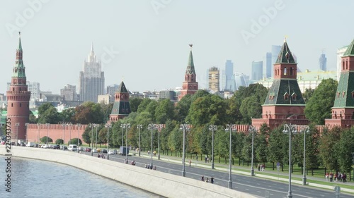 Kremlin Towers and high-rise buildings in Moscow city in september