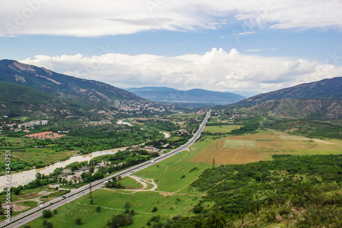 Mountainous Georgia, road through the valley of the Aragvi River to the city of Mtskheta
