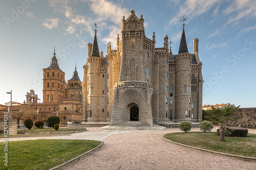 Famous landmark Astorga Epsiscopal Palace, in Astorga, Leon, Spain. photo