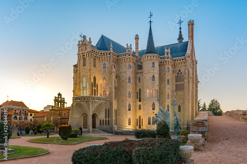 Famous landmark Astorga Epsiscopal Palace, in Astorga, Leon, Spain. photo