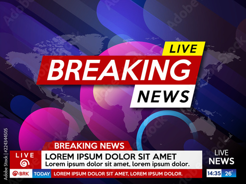 Background screen saver on breaking news. Breaking news live on blue background. Vector illustration.