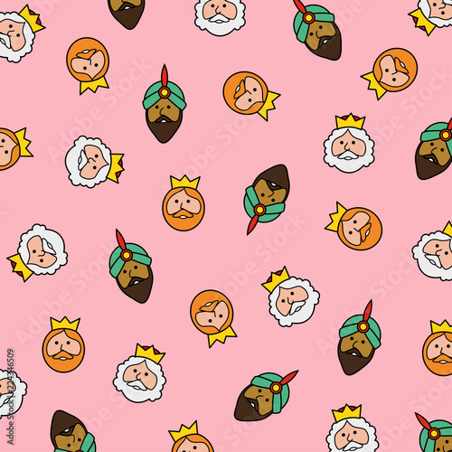 Wise men christmas pattern on pink bacground. Vector illustration.