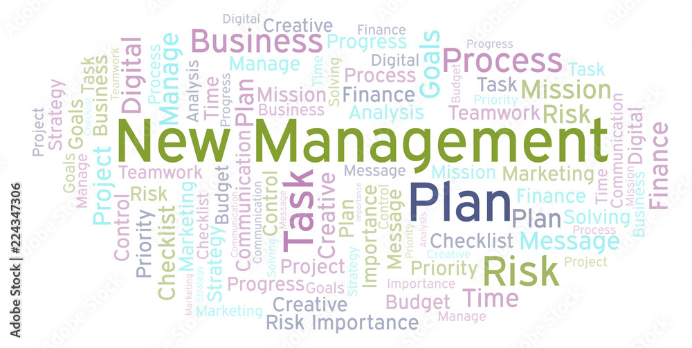 New Management word cloud, made with text only.