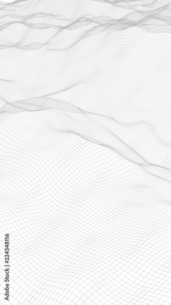 Obraz premium Abstract landscape on a white background. Cyberspace grid. Hi-tech network. 3D illustration