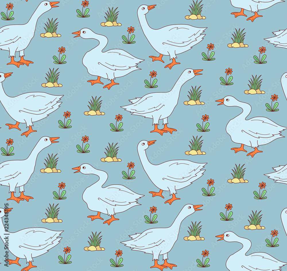 Geese on a farm vintage pattern
