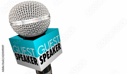 Leinwand Poster Guest Speaker Welcome Introduction Microphone 3d Illustration