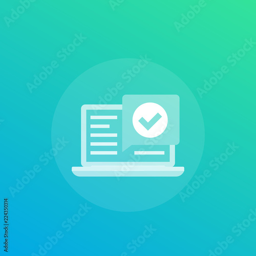 completed progress, vector icon with laptop