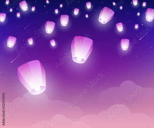 Sky lanterns at night
