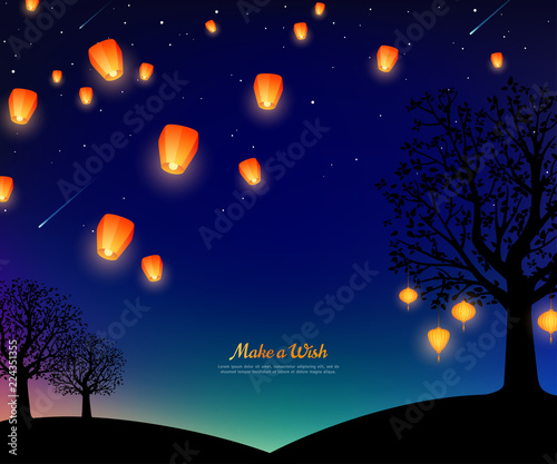 Sky lanterns at night