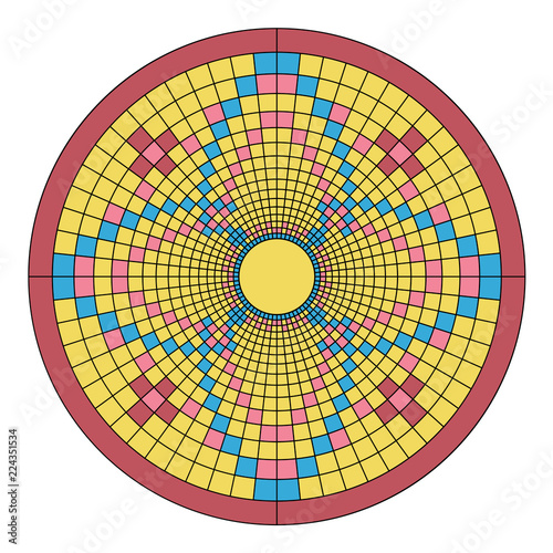 Color Mosaic floral ornament imitating the pattern of the mandala. Surrounded by a pink ring.