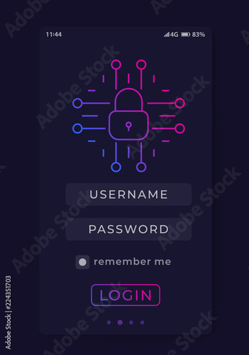 User Login, authentication, mobile interface vector template