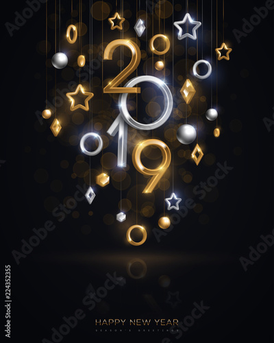 Hanging gold and silver 2019 baubles