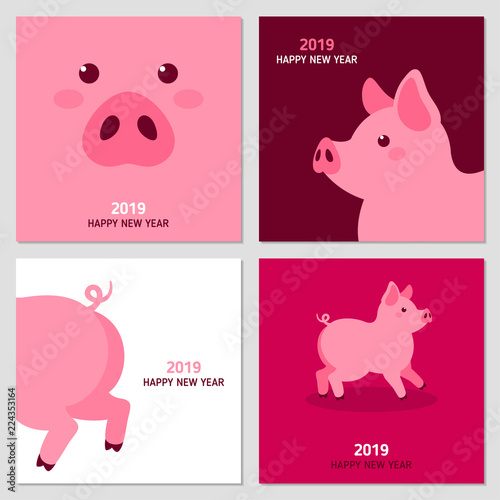 New year cards with pig