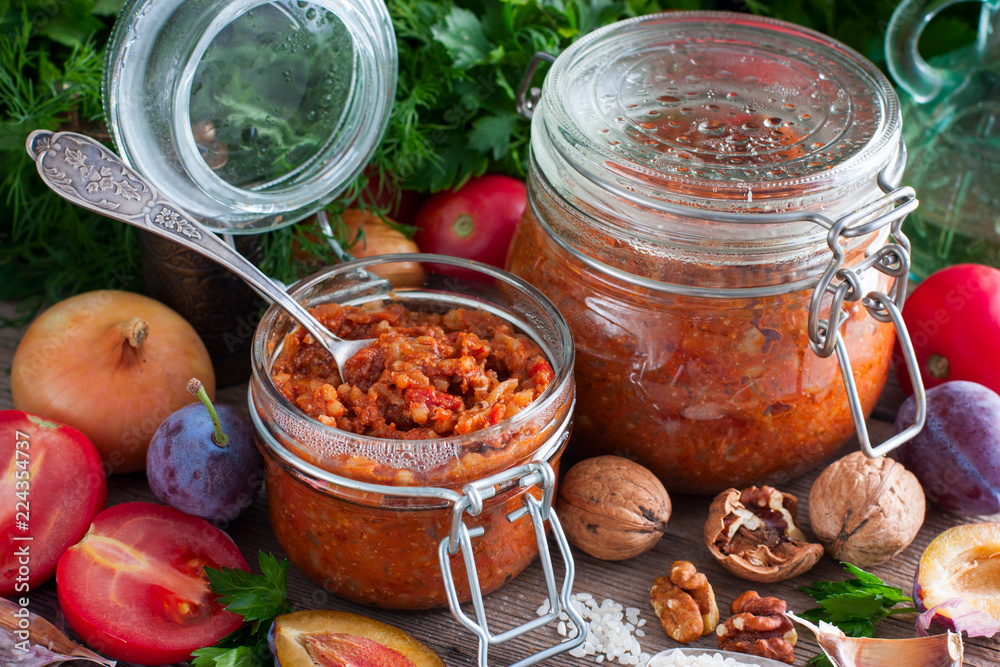Harvesting in a glass jar for the winter Harvesting in a glass jar for the winter