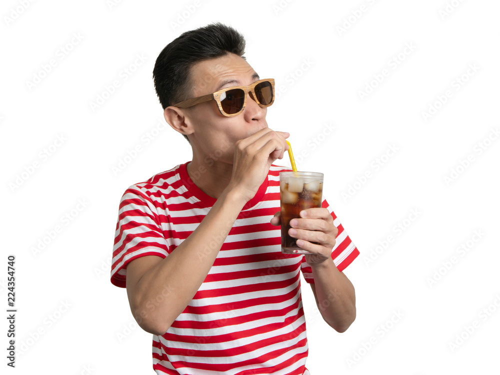 Young man smile with soft drink asian people portrait. Young man smile with soft drink asian people portrait.