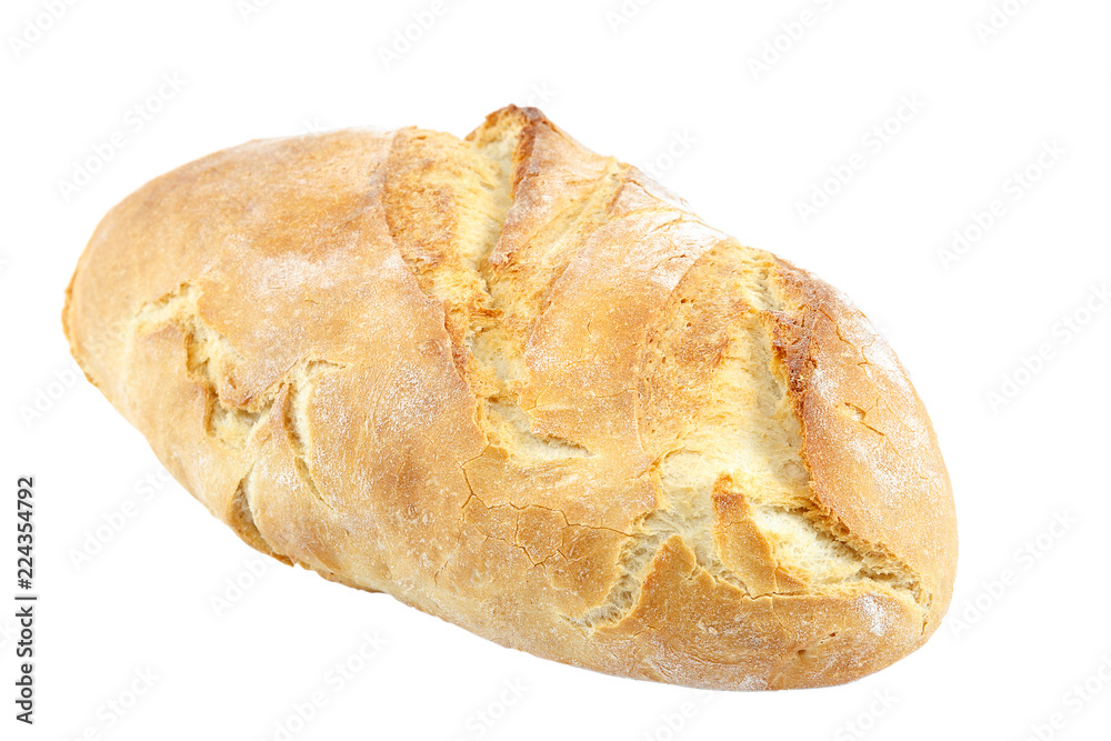 Loaf of wheat bread on white background.