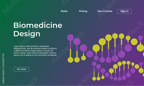 Minimalist medicine design of landing page template with dna colorful gradient background. Vector illustration eps 10.