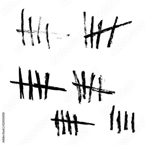 Set of counting waiting number on wall prison illustration. Vector tally marks isolated on white background. 