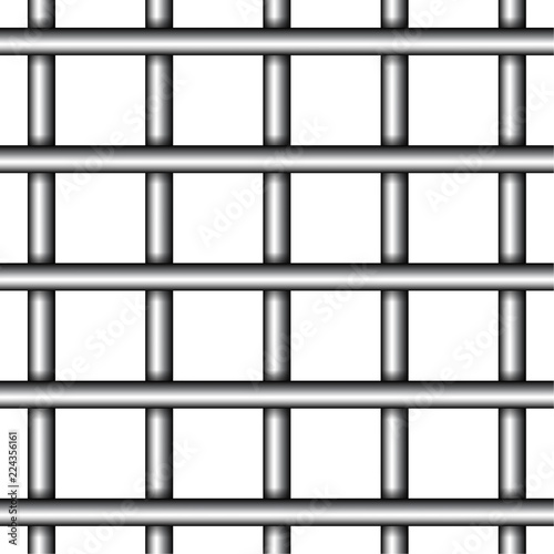 Realistic prison metal bars on white background. Vector illustration of iron jail cage.