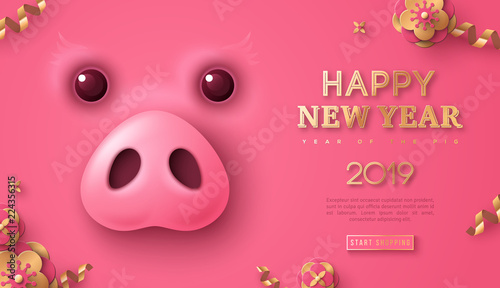 Banner with pig and flowers