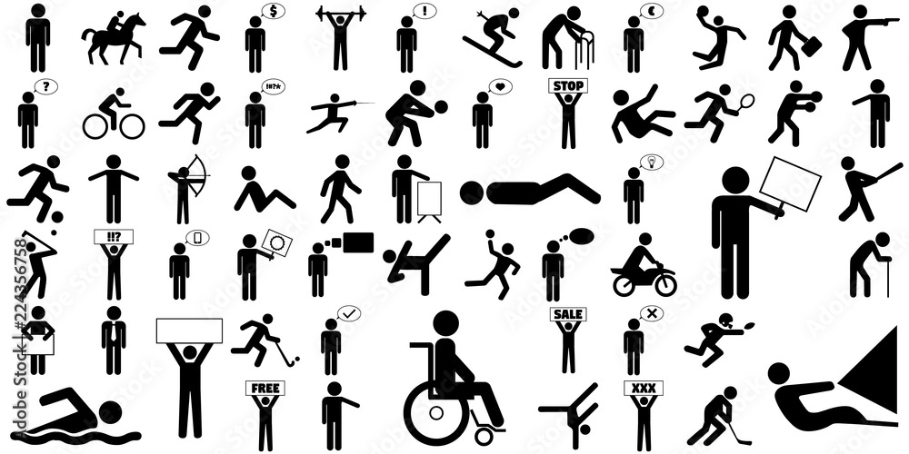 Large set of different stick figure icons Large set of different stick figure icons