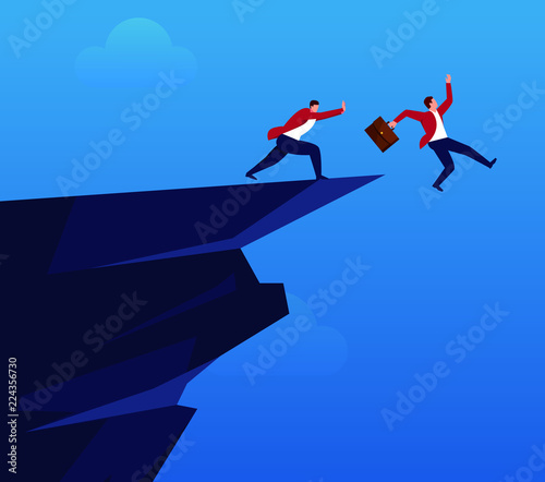 Businessman pushes companion off the cliff