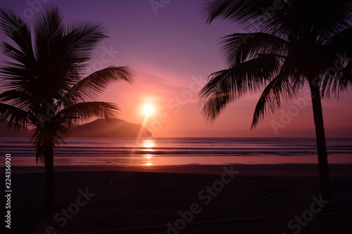 Sunrise in early spring on the beach Pereque in Ubatuba