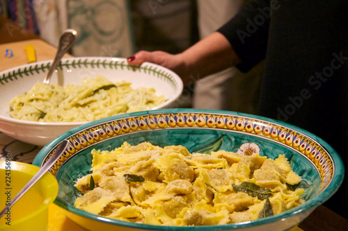 close up of tureen of pumpkin tortelli for Christam's Eve photo