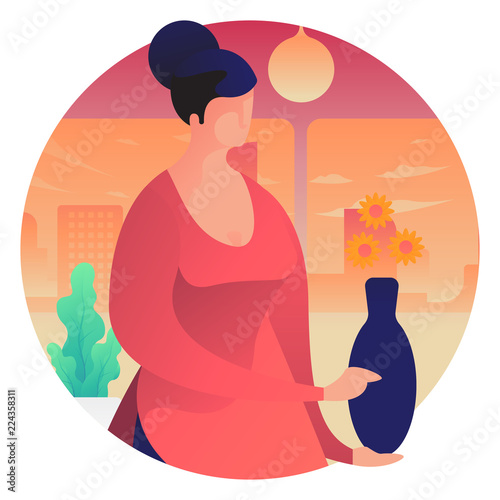 Woman decorating with flowers