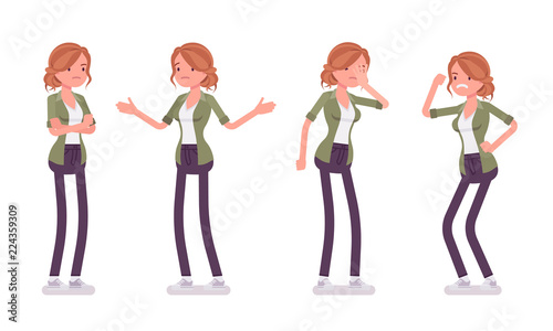 Young red-haired woman in negative emotions