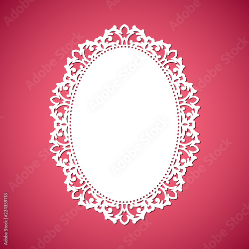 Laser cut vector abstract oval frame with swirls, vector ornament, vintage frame. May be used for laser cutting. Photo frames with lace for paper cutting.