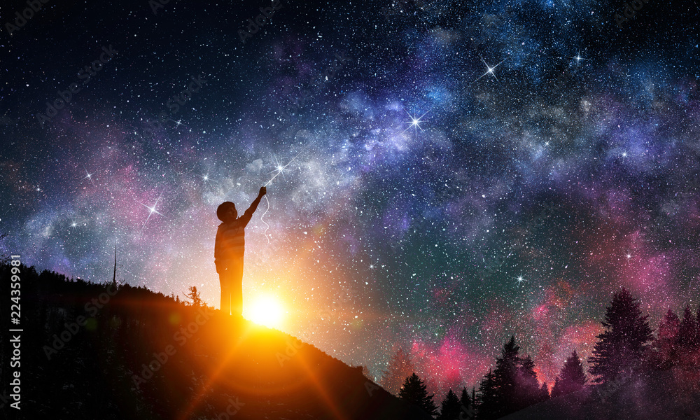 Fototapeta premium Stary clear night sky. Mixed media
