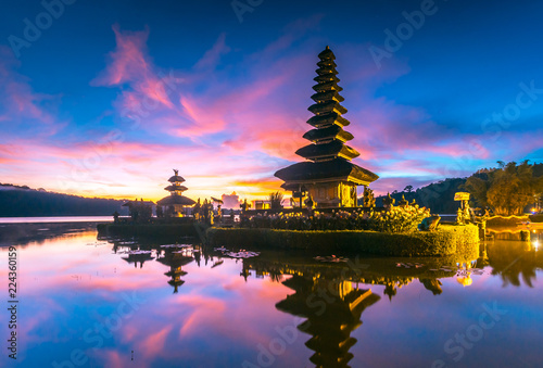 Ulun Danu temple at Beratan Lake where is the landmark of Bali in Indonesia