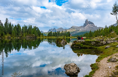 Summer Federa lake with Dolomites peak, Cortina D'Ampezzo, Dolomites, Italy photo