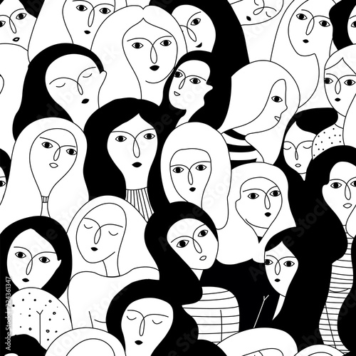 Vector seamless pattern with women faces.