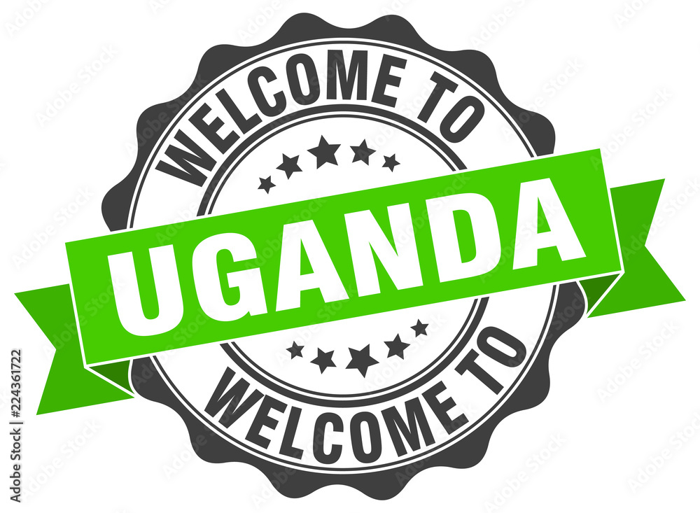 Obraz premium Uganda round ribbon seal