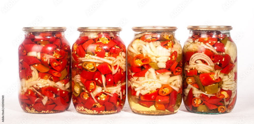 collection set of canned vegetables in glass jars isolated on white background collection set of canned vegetables in glass jars isolated on white background