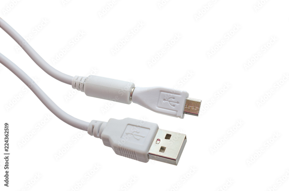 White wire USB micro USB isolated on white background. The selected path. White wire USB micro USB isolated on white background. The selected path.