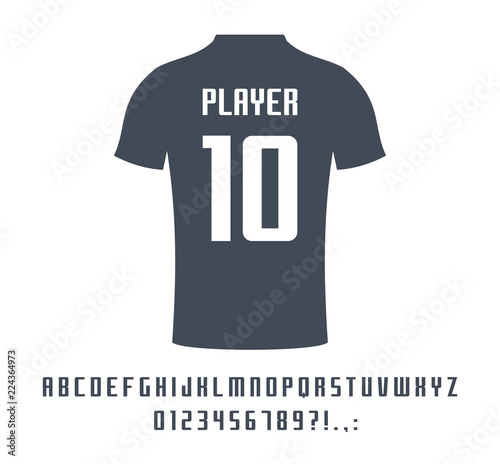 Sport universal font for soccer, football, baseball or basketball team logo, t-shirt. Athletic player name typeface. Geometric typography style, vector alphabet. Letters, numbers for equipment design.