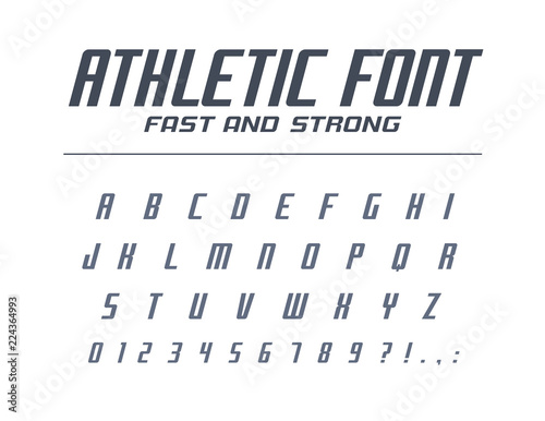 Athletic fast and strong universal font. Sport run, futuristic, technology alphabet. Letters, numbers for energy, power industry, high speed car racing logo design. Modern minimalistic vector typeface