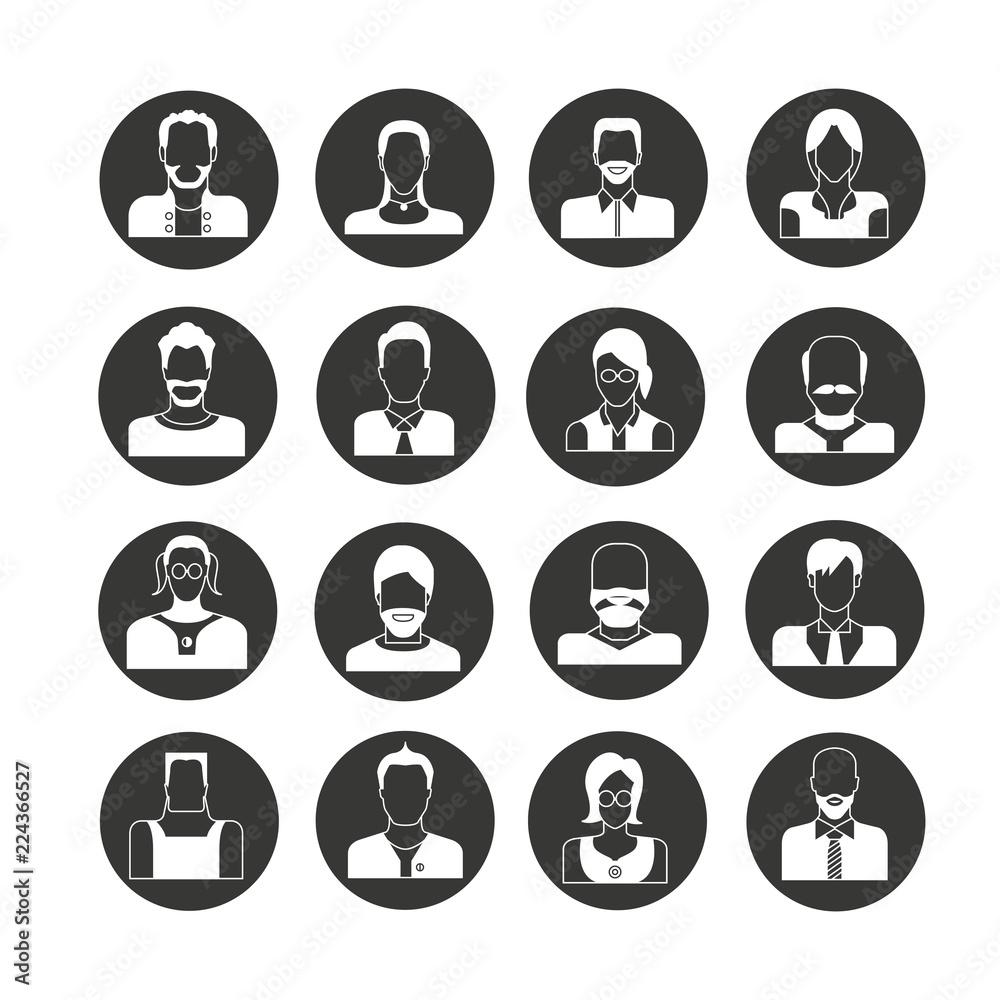 people avatar icon set in circle buttons